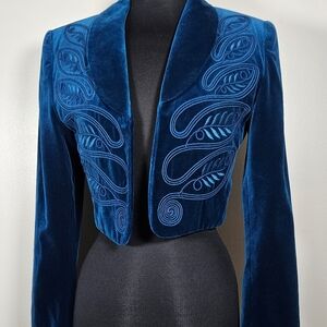 Vintage Suzelle 80's Velvet Embroidered Cropped Evening Jacket Open Front 4